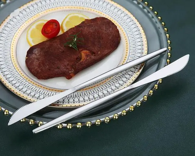 Alt view image 4 of 7 - HOMQUEN Dinner Knives 6 Piece, Stainless Steel Matt Silver Dinner Knife, Sturdy butter knife, Modern Design butter knives, Dishwasher Safe (Matt Silver-8.9 Inch)