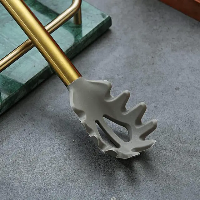 Alt view image 5 of 7 - Gold Spaghetti Spoon, Berglander Non-stick Silicone Pasta Server With Titanium Gold Plating Handle, Spaghetti Server For Cooking, Pasta Fork, Noddle Fork, Dishwasher Safe, Easy to Clean