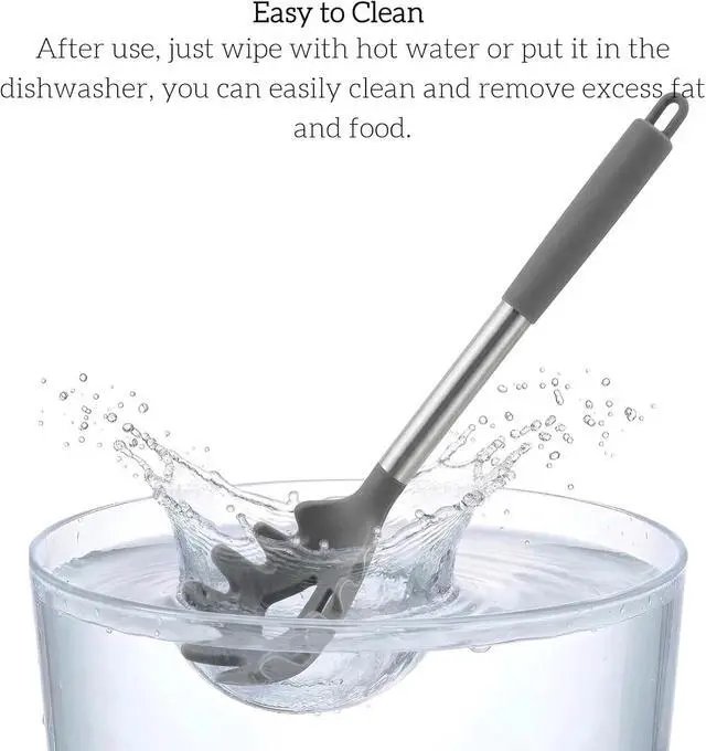 Alt view image 5 of 5 - Silicone Pasta Fork (13.2"), 2-Pack Stainless Steel Handle Spaghetti Server Spoons Heat Resistant 600°F, Food Grade Metal Pasta Spoon, BPA Free, Noodle Spoon.