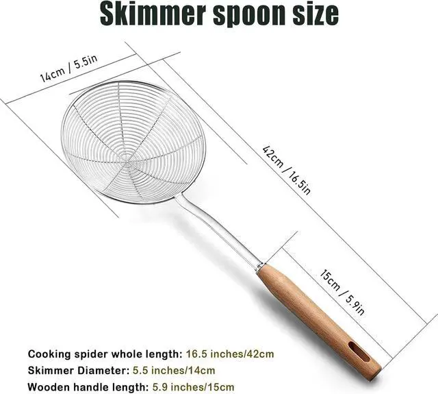 Alt view image 2 of 7 - IQCWOOD Spider Strainer with Wood Handle - 5.5 Inch Fryer Scoop