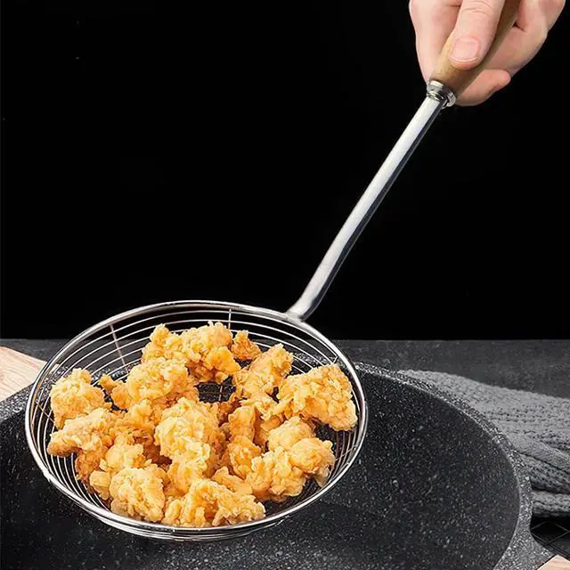 Alt view image 4 of 7 - IQCWOOD Spider Strainer with Wood Handle - 5.5 Inch Fryer Scoop