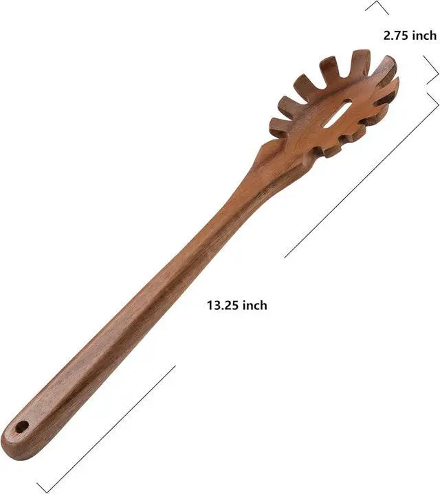 Alt view image 7 of 7 - LEHAHA Wooden Pasta Spoon with Teeth Spaghetti Fork Tongs 13'' Pasta Forks Serving Utensils Acacia Wood Spaghetti Server Spoons Ladle Pastas Spatula Kitchen Tool Spaghettis Scoop Strainer Noodle Spoon