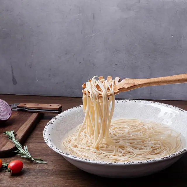 Alt view image 3 of 7 - LEHAHA Wooden Pasta Spoon with Teeth Spaghetti Fork Tongs 13'' Pasta Forks Serving Utensils Acacia Wood Spaghetti Server Spoons Ladle Pastas Spatula Kitchen Tool Spaghettis Scoop Strainer Noodle Spoon