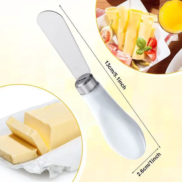 Alt view image 2 of 7 - Mixweer 4 Pcs Butter Knife Stainless Steel Butter Spreader Knife with White Porcelain Handle Wide Blade Cheese Spreader for Kitchen Use, 5.1 Inch