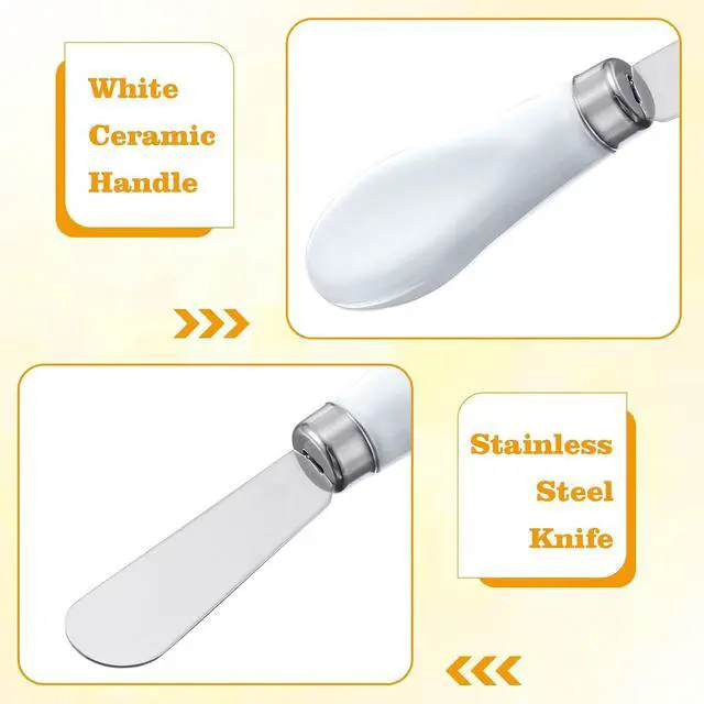 Alt view image 3 of 7 - Mixweer 4 Pcs Butter Knife Stainless Steel Butter Spreader Knife with White Porcelain Handle Wide Blade Cheese Spreader for Kitchen Use, 5.1 Inch