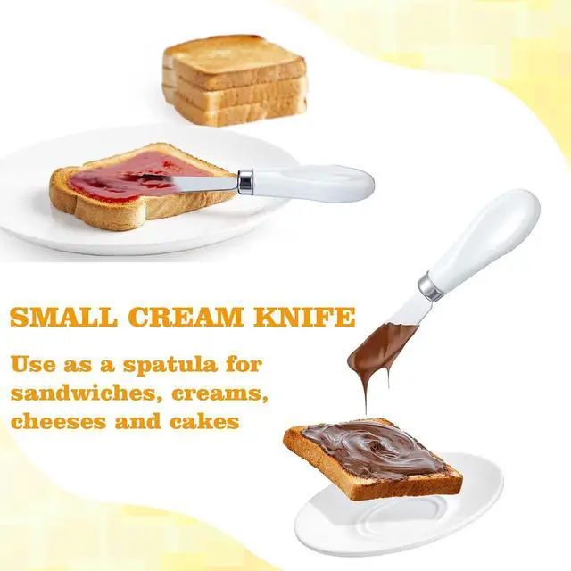 Alt view image 4 of 7 - Mixweer 4 Pcs Butter Knife Stainless Steel Butter Spreader Knife with White Porcelain Handle Wide Blade Cheese Spreader for Kitchen Use, 5.1 Inch
