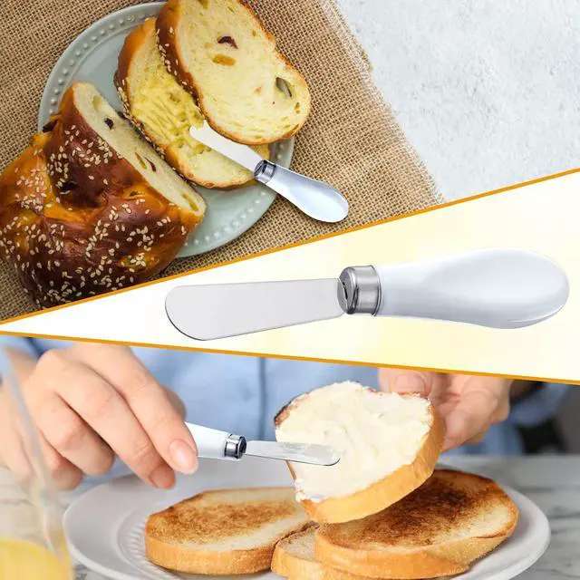 Alt view image 6 of 7 - Mixweer 4 Pcs Butter Knife Stainless Steel Butter Spreader Knife with White Porcelain Handle Wide Blade Cheese Spreader for Kitchen Use, 5.1 Inch