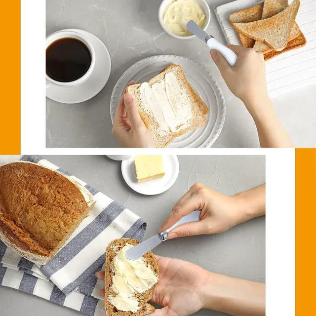 Alt view image 5 of 7 - Mixweer 4 Pcs Butter Knife Stainless Steel Butter Spreader Knife with White Porcelain Handle Wide Blade Cheese Spreader for Kitchen Use, 5.1 Inch