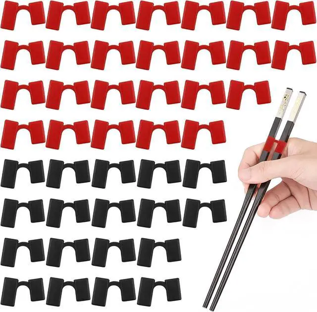 Main image of 42 Pcs Chopstick Helpers Reusable Training Chopsticks Hinges Connector Plastic Training Chopstick Learn Practice Chopsticks Trainer for Beginner Trainers (Red+Black)
