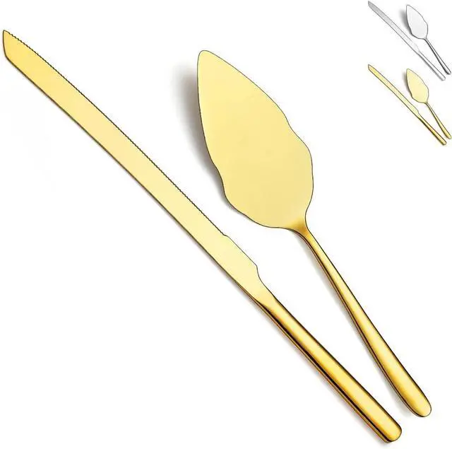 Main image of Gold Wedding Cake Knife and Server Set, Stainless Steel Cake Cutting Set, Include Cake Cutter and Cake Server for Parties, Activities, Family, Dishwasher Safe (Shiny Gold)