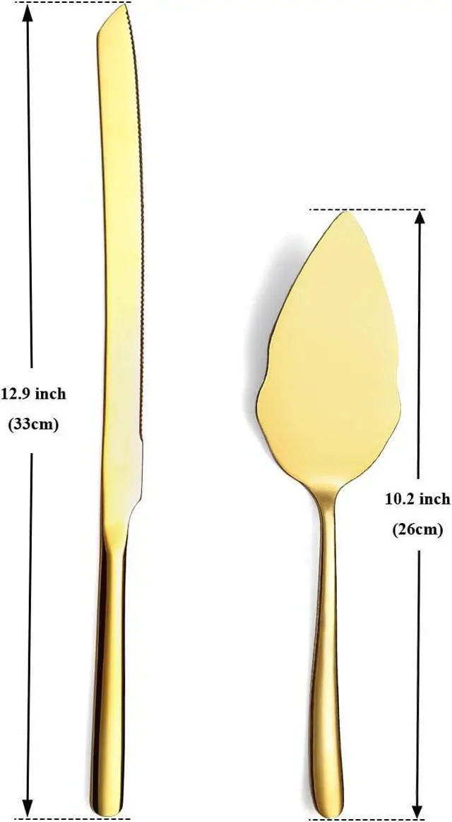 Alt view image 2 of 7 - Gold Wedding Cake Knife and Server Set, Stainless Steel Cake Cutting Set, Include Cake Cutter and Cake Server for Parties, Activities, Family, Dishwasher Safe (Shiny Gold)