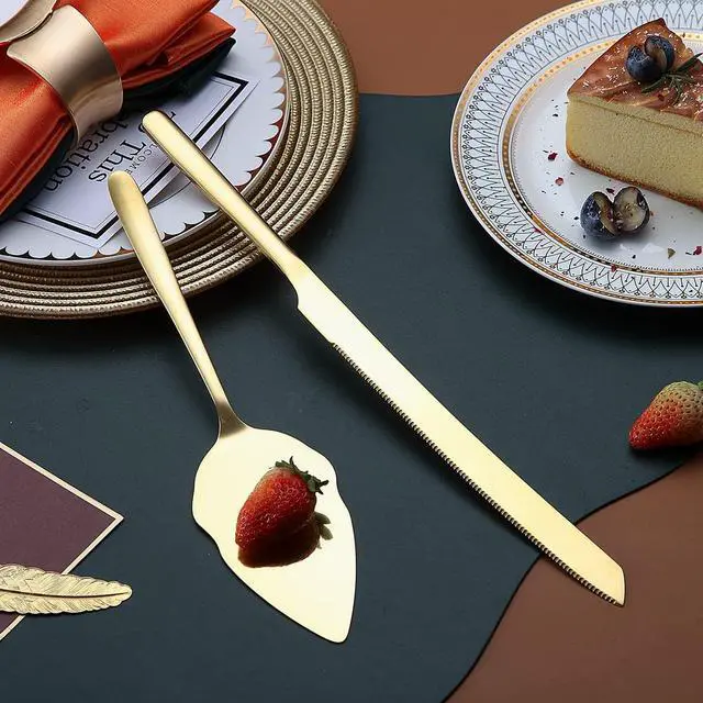Alt view image 4 of 7 - Gold Wedding Cake Knife and Server Set, Stainless Steel Cake Cutting Set, Include Cake Cutter and Cake Server for Parties, Activities, Family, Dishwasher Safe (Shiny Gold)