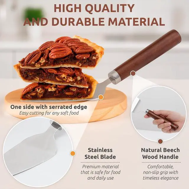 Alt view image 3 of 7 - DUGATO Pie Server Spatula, Serrated Stainless Steel with Wood Handle