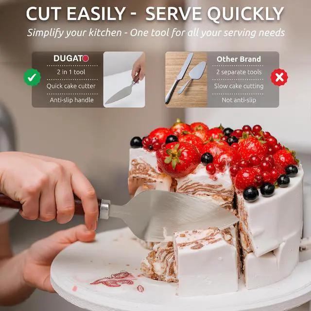 Alt view image 5 of 7 - DUGATO Pie Server Spatula, Serrated Stainless Steel with Wood Handle