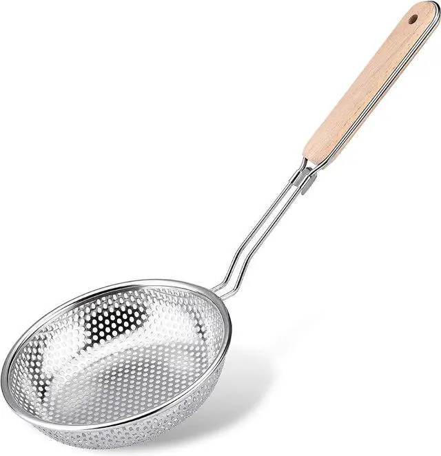 Main image of TENTA TENTA KITCHEN Stainless Steel Micro-Perforated Skimmer Strainer,Pasta Noodle Net Basket with Wooden Handle(25 Ounce)