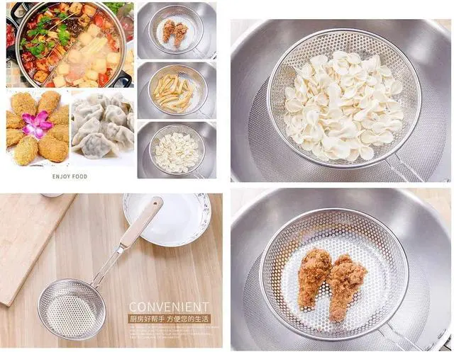 Alt view image 5 of 7 - TENTA TENTA KITCHEN Stainless Steel Micro-Perforated Skimmer Strainer,Pasta Noodle Net Basket with Wooden Handle(25 Ounce)