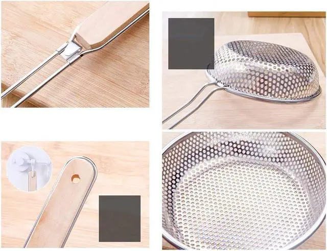Alt view image 6 of 7 - TENTA TENTA KITCHEN Stainless Steel Micro-Perforated Skimmer Strainer,Pasta Noodle Net Basket with Wooden Handle(25 Ounce)
