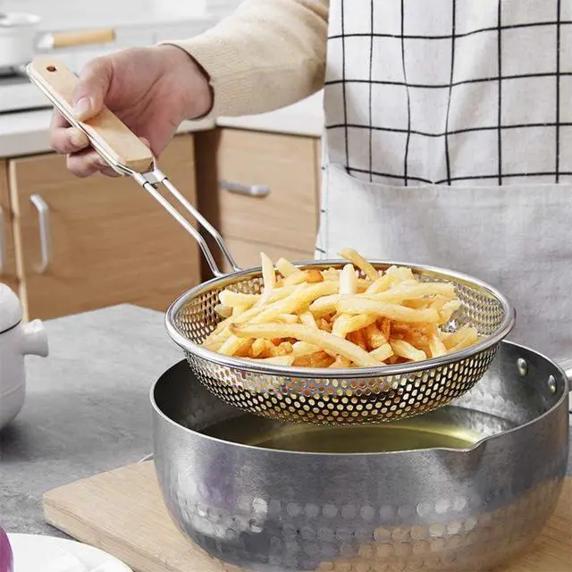 Alt view image 7 of 7 - TENTA TENTA KITCHEN Stainless Steel Micro-Perforated Skimmer Strainer,Pasta Noodle Net Basket with Wooden Handle(25 Ounce)