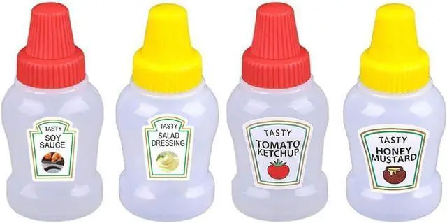 Main image of 4 Pcs 25ml Mini Ketchup Bottles, Mini Condiment Squeeze Plastic Sauce Bottles Containers Empty Ketchup and Mustard Syrup Dispenser
