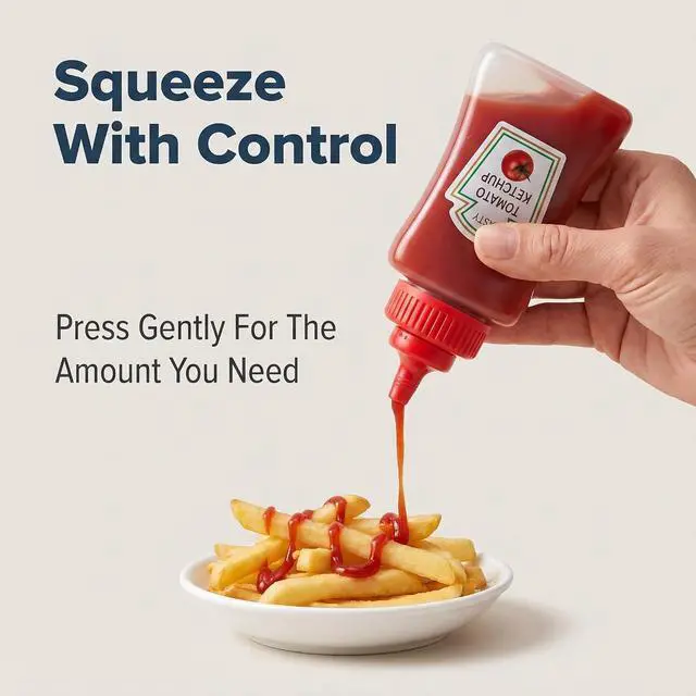 Alt view image 6 of 7 - 4 Pcs 25ml Mini Ketchup Bottles, Mini Condiment Squeeze Plastic Sauce Bottles Containers Empty Ketchup and Mustard Syrup Dispenser