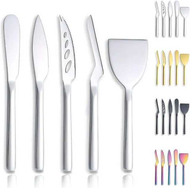 Main image of Berglander Cheese Knife Set of 5 for All Types of Cheese, Stainless Steel Cheese Cutter Slicer Ergonomic Design for Confortable Grip and Cut, Butter Spreader Knife