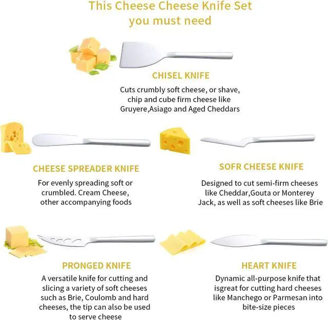 Alt view image 3 of 7 - Berglander Cheese Knife Set of 5 for All Types of Cheese, Stainless Steel Cheese Cutter Slicer Ergonomic Design for Confortable Grip and Cut, Butter Spreader Knife