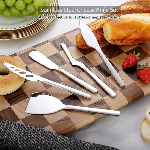 Alt view image 4 of 7 - Berglander Cheese Knife Set of 5 for All Types of Cheese, Stainless Steel Cheese Cutter Slicer Ergonomic Design for Confortable Grip and Cut, Butter Spreader Knife