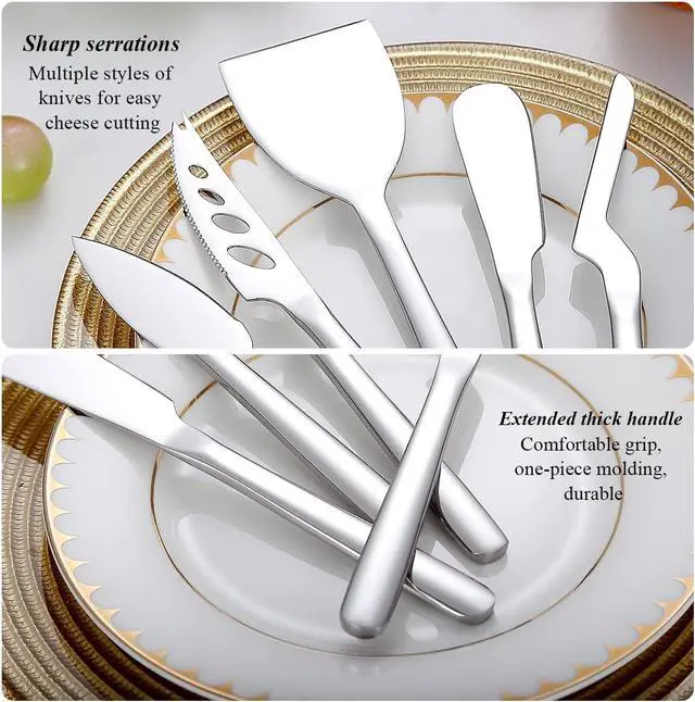 Alt view image 6 of 7 - Berglander Cheese Knife Set of 5 for All Types of Cheese, Stainless Steel Cheese Cutter Slicer Ergonomic Design for Confortable Grip and Cut, Butter Spreader Knife