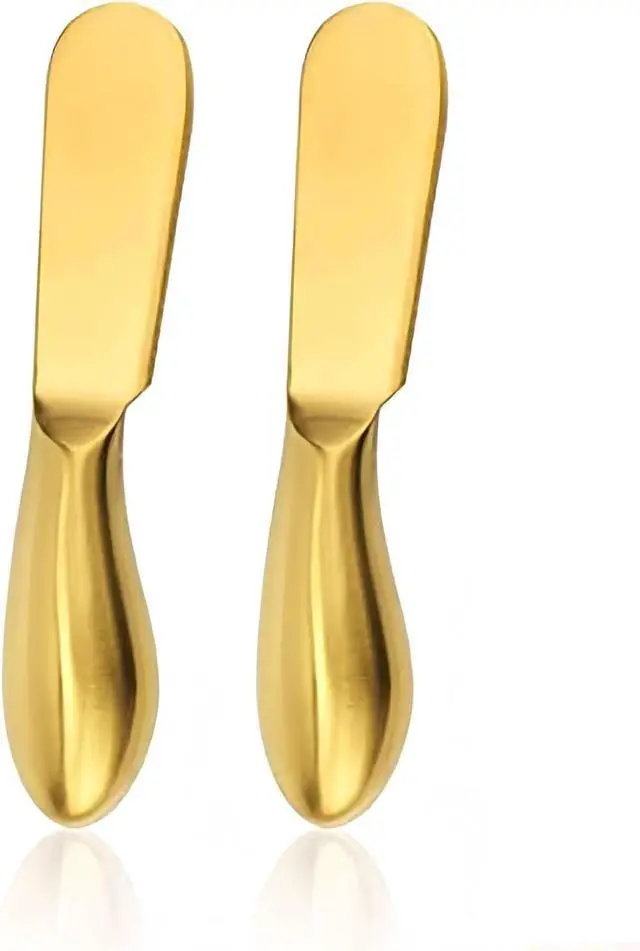 Main image of 2Pcs Golden Butter Knife, Cheese and Butter Spreader Knive Set One-piece Stainless Steel for Home Breakfast Use, Deluxe Sandwich Cream Cheese Condiment Knives Flatware
