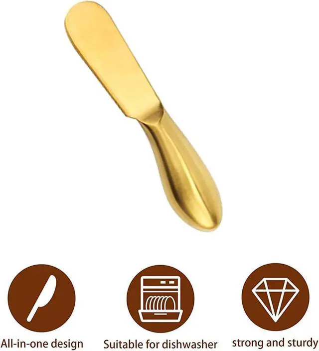 Alt view image 2 of 5 - 2Pcs Golden Butter Knife, Cheese and Butter Spreader Knive Set One-piece Stainless Steel for Home Breakfast Use, Deluxe Sandwich Cream Cheese Condiment Knives Flatware