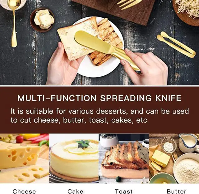 Alt view image 3 of 5 - 2Pcs Golden Butter Knife, Cheese and Butter Spreader Knive Set One-piece Stainless Steel for Home Breakfast Use, Deluxe Sandwich Cream Cheese Condiment Knives Flatware