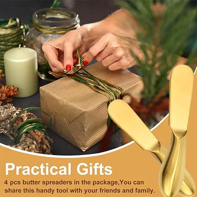 Alt view image 4 of 5 - 2Pcs Golden Butter Knife, Cheese and Butter Spreader Knive Set One-piece Stainless Steel for Home Breakfast Use, Deluxe Sandwich Cream Cheese Condiment Knives Flatware