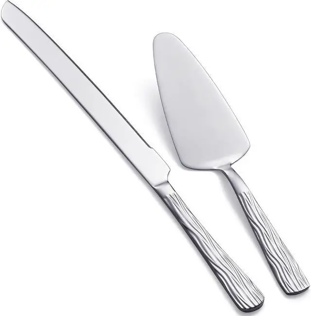 Main image of Silver 2-Piece Stainless Steel Cake Cutter Set with Pattern Handle