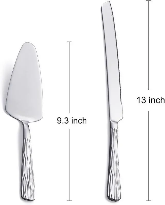 Alt view image 2 of 6 - Silver 2-Piece Stainless Steel Cake Cutter Set with Pattern Handle