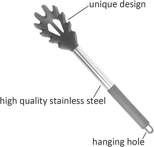 Alt view image 2 of 4 - Silicone Pasta Fork, Spaghetti Server, Professional Pasta Server Spoon Heat Resistant Noodle Spoon, Spaghetti Strainer Best Cooking Tools