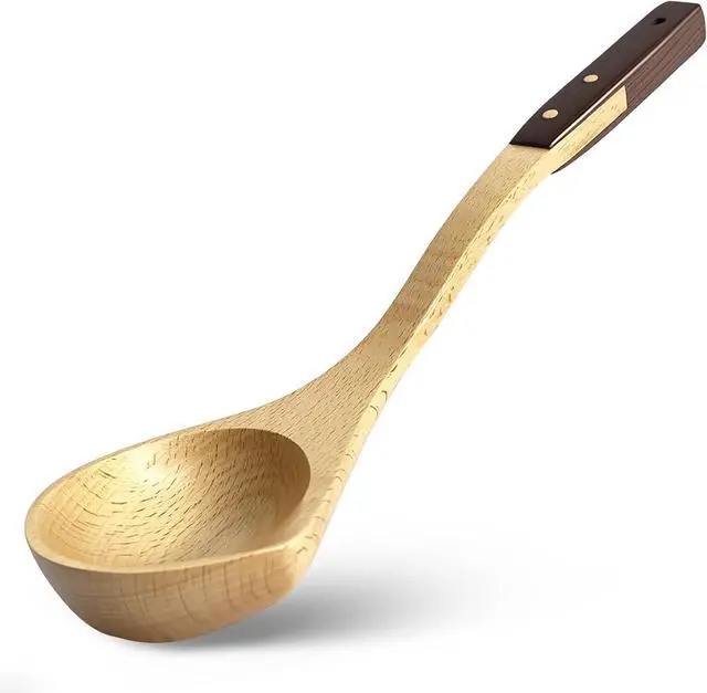 Main image of Wooden Soup Ladle, Beech & Walnut Handle Kitchen Utensil for Serving
