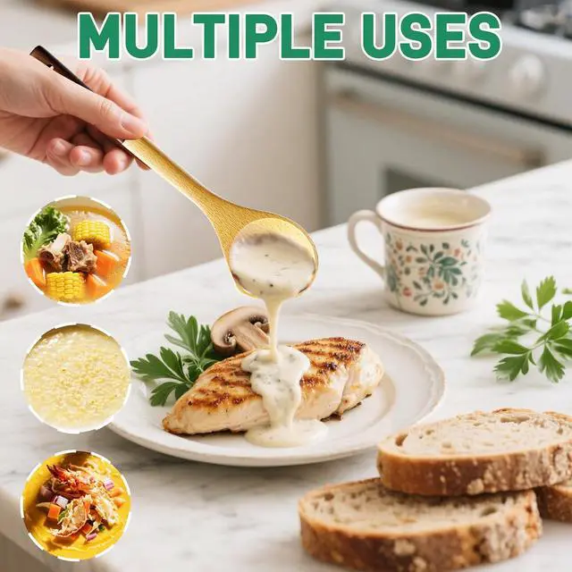 Alt view image 4 of 7 - Wooden Soup Ladle, Beech & Walnut Handle Kitchen Utensil for Serving