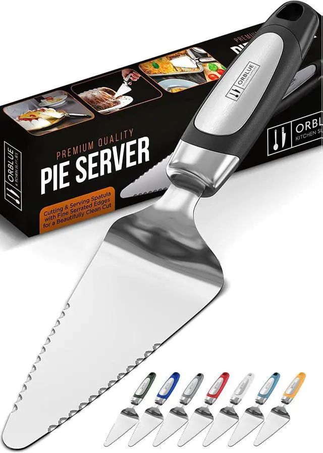 Main image of Orblue Pie Server, Essential Kitchen Tool, Serrated on Both Sides, Great for Right or Left Handed Chef, Stainless Steel Flatware, Cake Cutter, Black