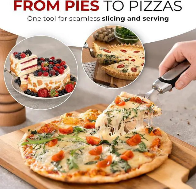 Alt view image 3 of 7 - Orblue Pie Server, Essential Kitchen Tool, Serrated on Both Sides, Great for Right or Left Handed Chef, Stainless Steel Flatware, Cake Cutter, Black