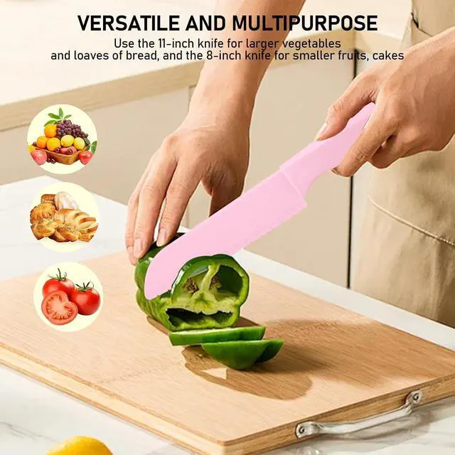 Alt view image 5 of 5 - HUIKANGSHENG Lettuce Knife 2 Pack 8 11 Inch Plastic Prevent Browning Pink
