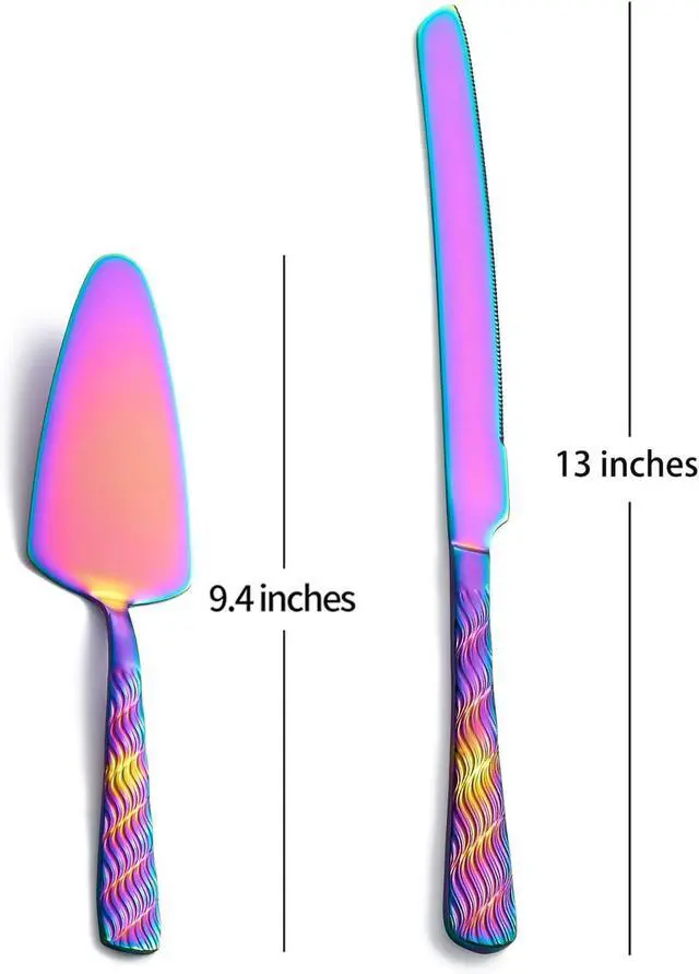 Alt view image 2 of 6 - Rainbow Cake Cutting Set, Stainless Steel Cake Knife and Server, Cake Pie Cutter Set for Wedding, Birthday, Party