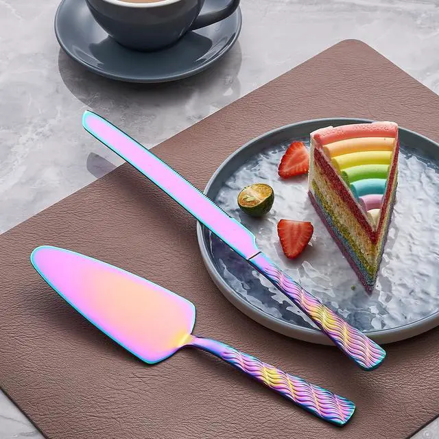 Alt view image 3 of 6 - Rainbow Cake Cutting Set, Stainless Steel Cake Knife and Server, Cake Pie Cutter Set for Wedding, Birthday, Party