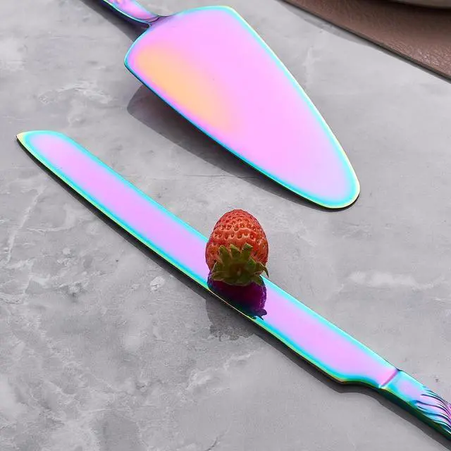 Alt view image 4 of 6 - Rainbow Cake Cutting Set, Stainless Steel Cake Knife and Server, Cake Pie Cutter Set for Wedding, Birthday, Party