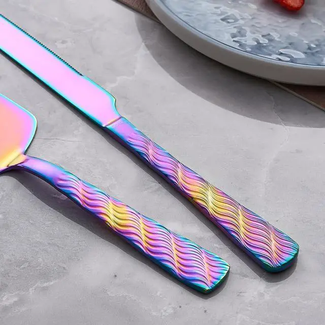 Alt view image 5 of 6 - Rainbow Cake Cutting Set, Stainless Steel Cake Knife and Server, Cake Pie Cutter Set for Wedding, Birthday, Party