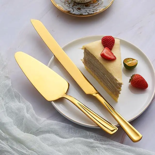Alt view image 2 of 7 - GoGeiLi Gold Stainless Steel Wedding Cake Cutting Set