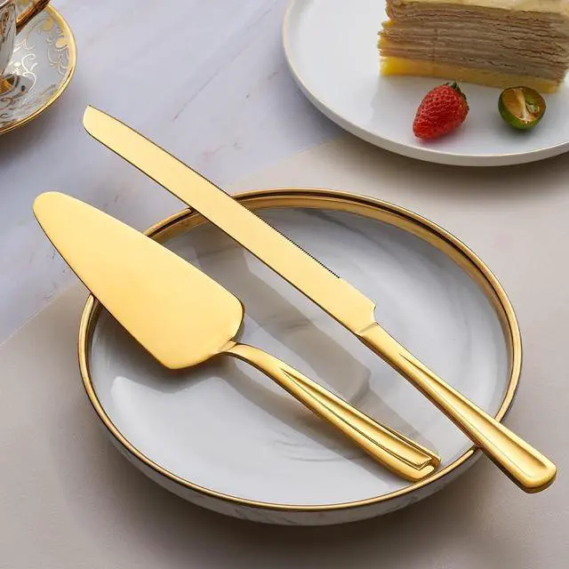 Alt view image 6 of 7 - GoGeiLi Gold Stainless Steel Wedding Cake Cutting Set