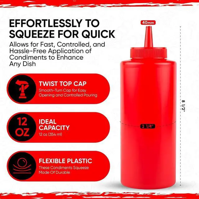 Alt view image 2 of 7 - Condiments Squeeze Bottles Dispenser BPA Free (R/Y, 12 oz.)