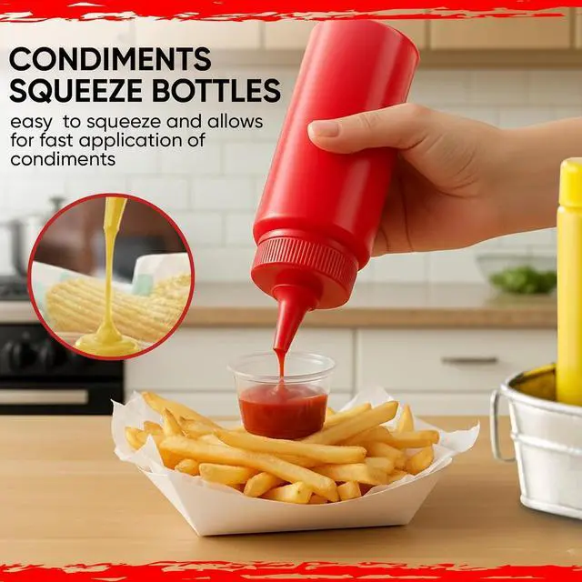 Alt view image 3 of 7 - Condiments Squeeze Bottles Dispenser BPA Free (R/Y, 12 oz.)