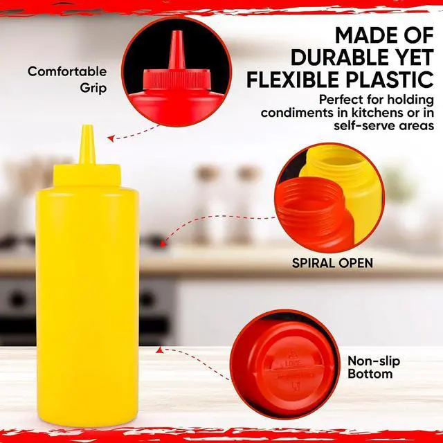 Alt view image 4 of 7 - Condiments Squeeze Bottles Dispenser BPA Free (R/Y, 12 oz.)