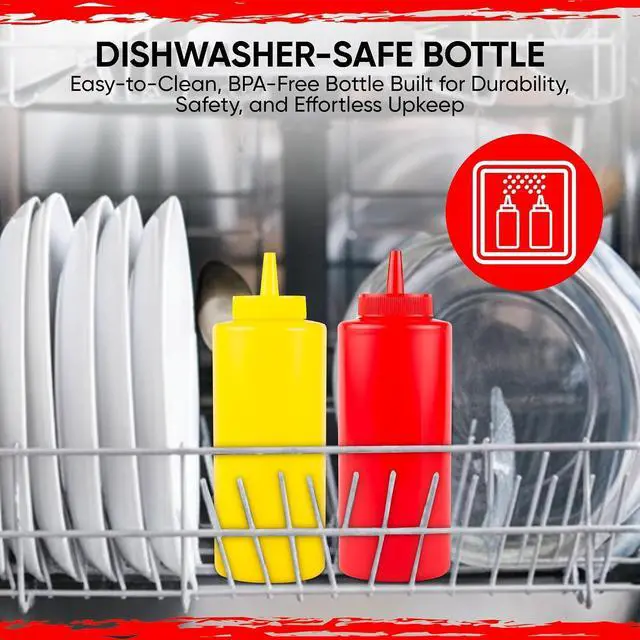 Alt view image 5 of 7 - Condiments Squeeze Bottles Dispenser BPA Free (R/Y, 12 oz.)